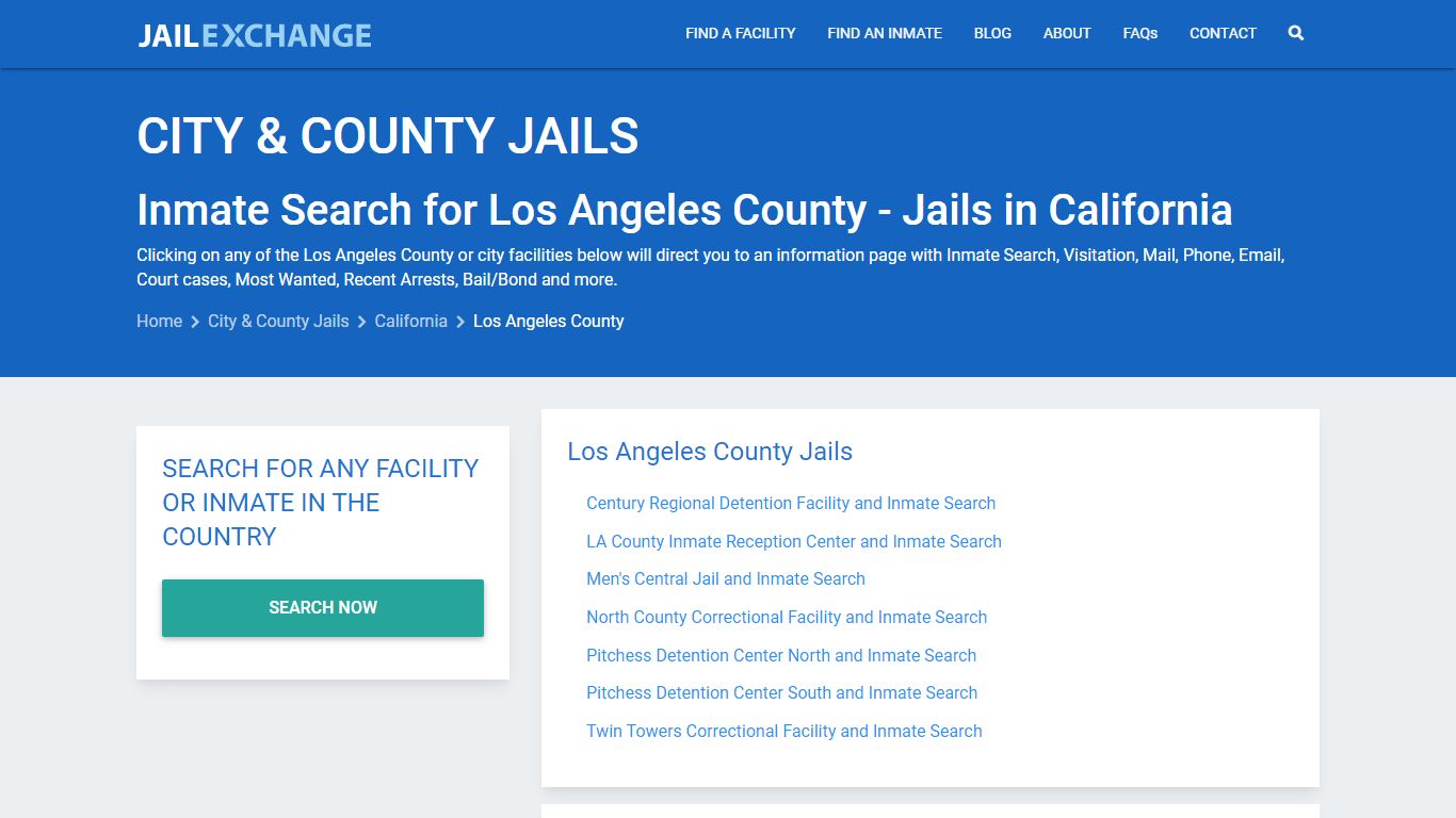 Inmate Search for Los Angeles County | Jails in California - Jail Exchange