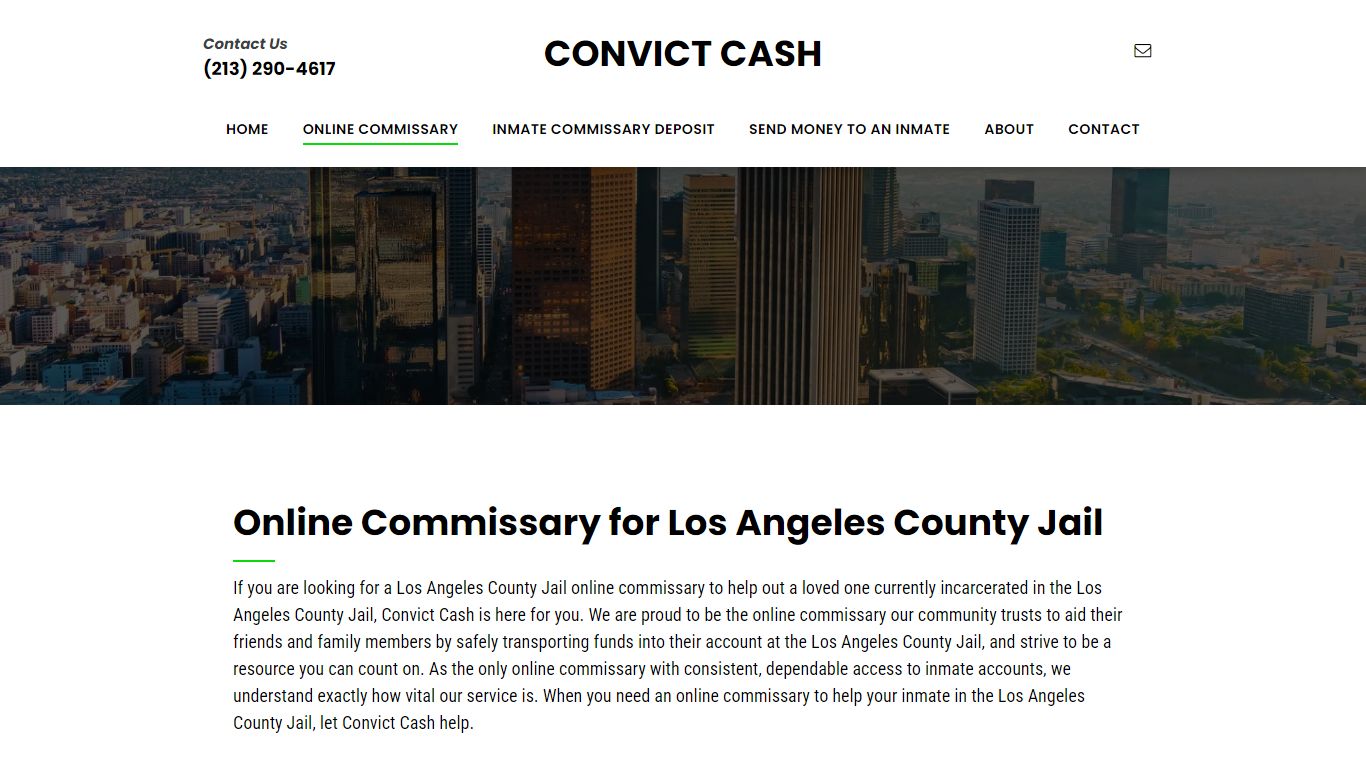 Online Commissary in Los Angeles County Jail | Convict Cash